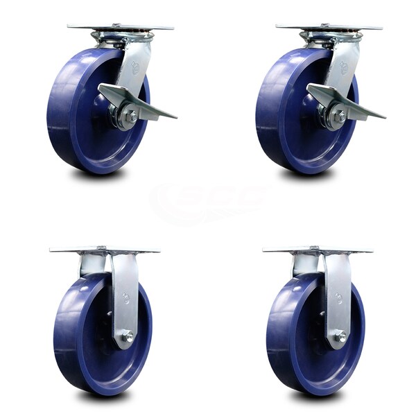 Service Caster 8 Inch Solid Poly Caster Set with Roller Bearing 2 Brakes and 2 Rigid SCC SCC-35S820-SPUR-SLB-2-R-2 - main